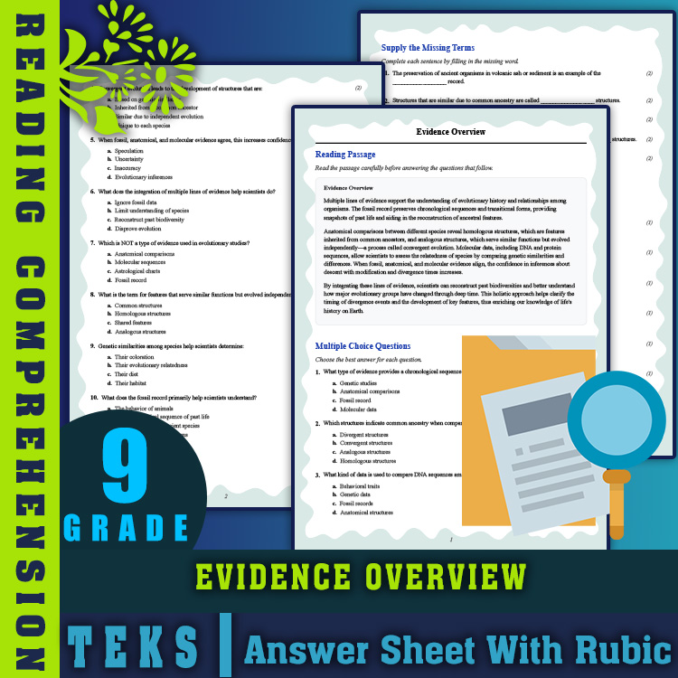 Grade 9 Science reading worksheets worksheet — Grade 9 Science | Evidence of Evolution & Relationships (PDF + Answer Key)…