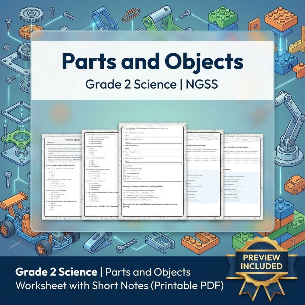 Grade 2 Science | Parts and Objects Worksheet with Short Notes (Printable PDF)