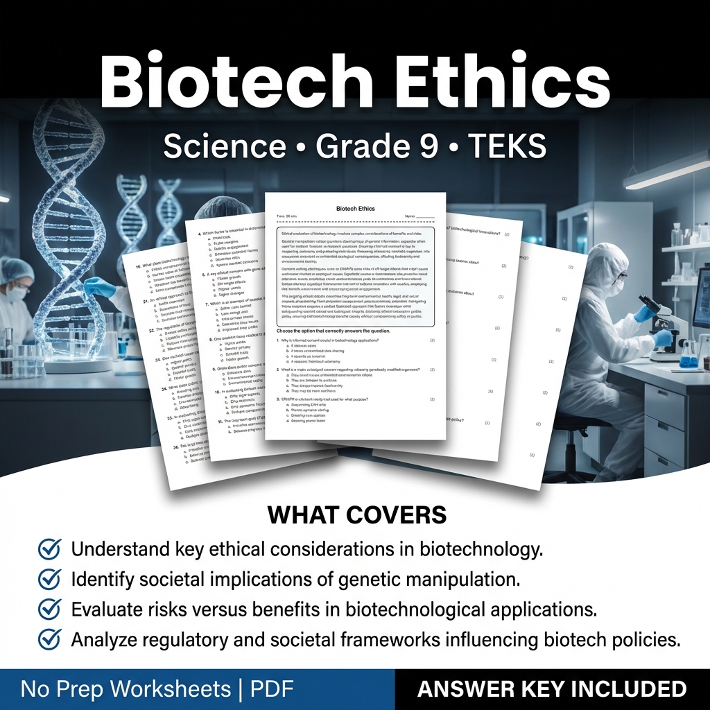 Biotech Ethics Worksheet Grade 9 Science TEKS Practice PDF
