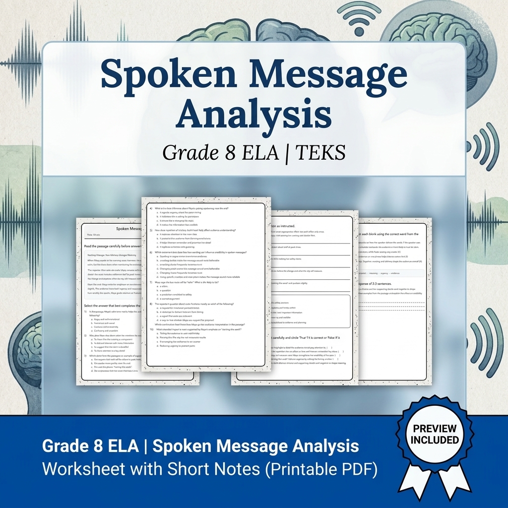 Grade 8 Oral Presentations & Evidence-Based Discussion ELA lesson bundle TEKS — included worksheet 5