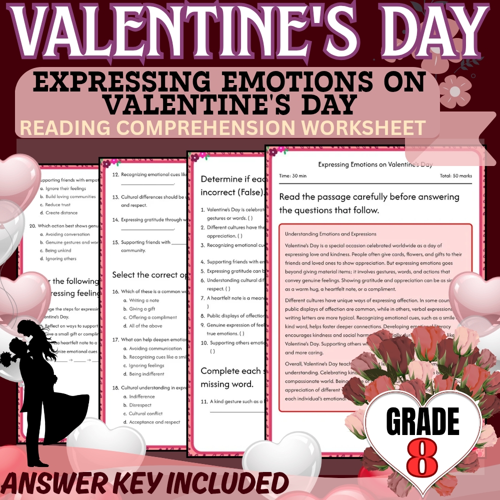 Grade 8 Holiday Unit | Valentine’s Day Worksheets  (Answer Keys Included) — included worksheet 4