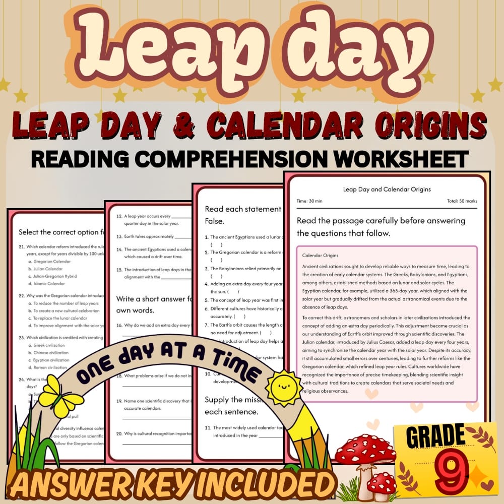 Grade 9 Holiday Worksheets Bundle | Leap Day & Calendar Math Activities — included worksheet 2