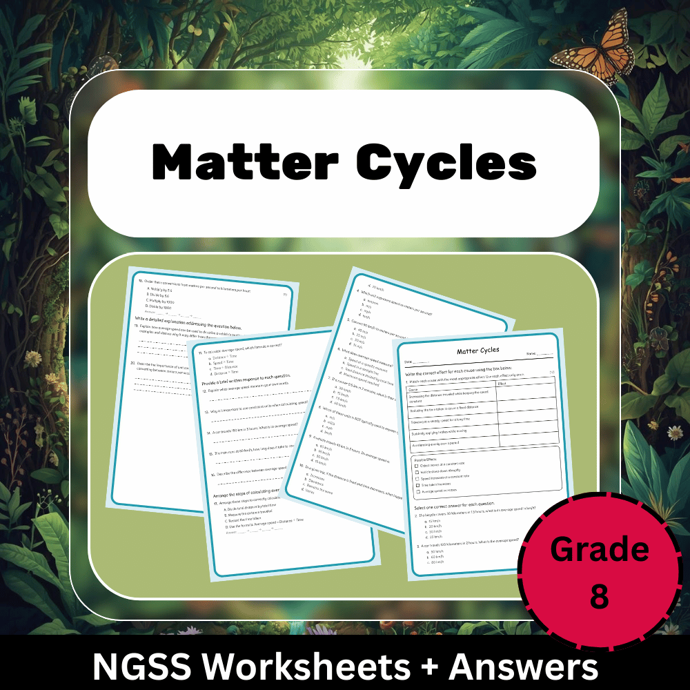 Grade 8 Science Unit Bundle: Ecosystems, Matter Cycles & Food Webs Worksheets — included worksheet 4