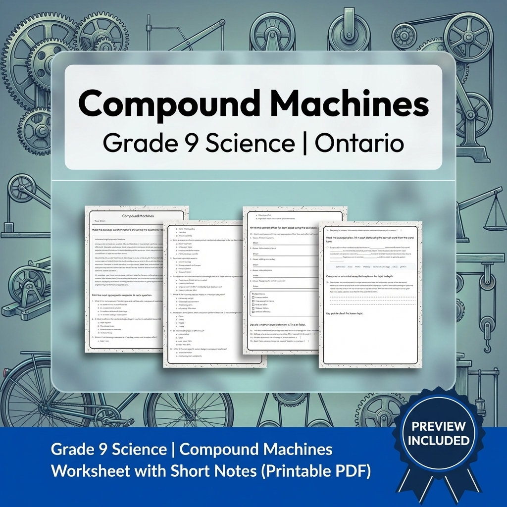 Grade 9 Science Lesson Group: Energy, Forces & Motion Worksheets Bundle — included worksheet 8
