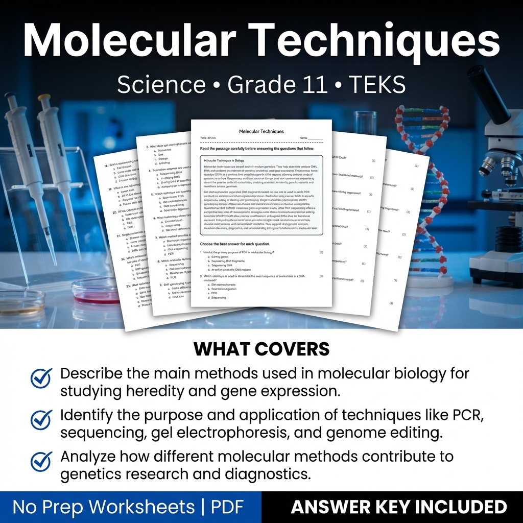 Molecular Techniques Worksheet for Grade 11 Science TEKS Practice