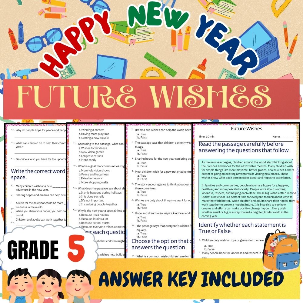 Grade 5 Seasonal Unit|Celebrations, Traditions, Goals & Calendars Worksheet Pack — included worksheet 4