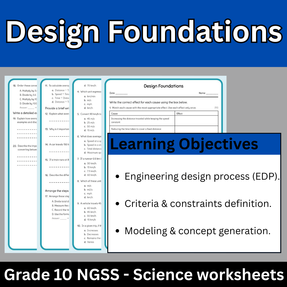 Grade 10 Science | Design Foundations Worksheet (NGSS-Aligned PDF)