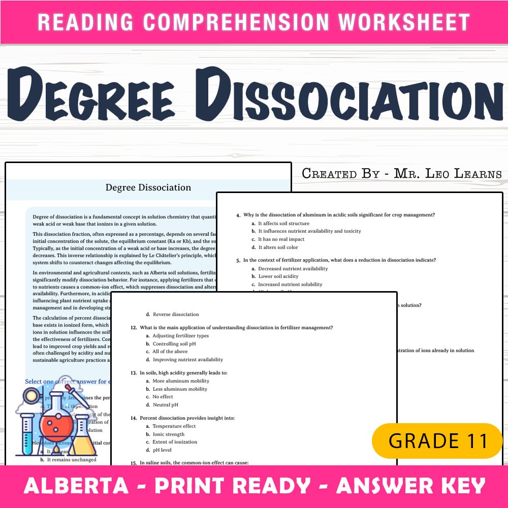 Grade 11 Science worksheet mcq paper worksheet — Grade 11 Science — Worksheet MCQ Paper for Mastering Degree Dissociation…