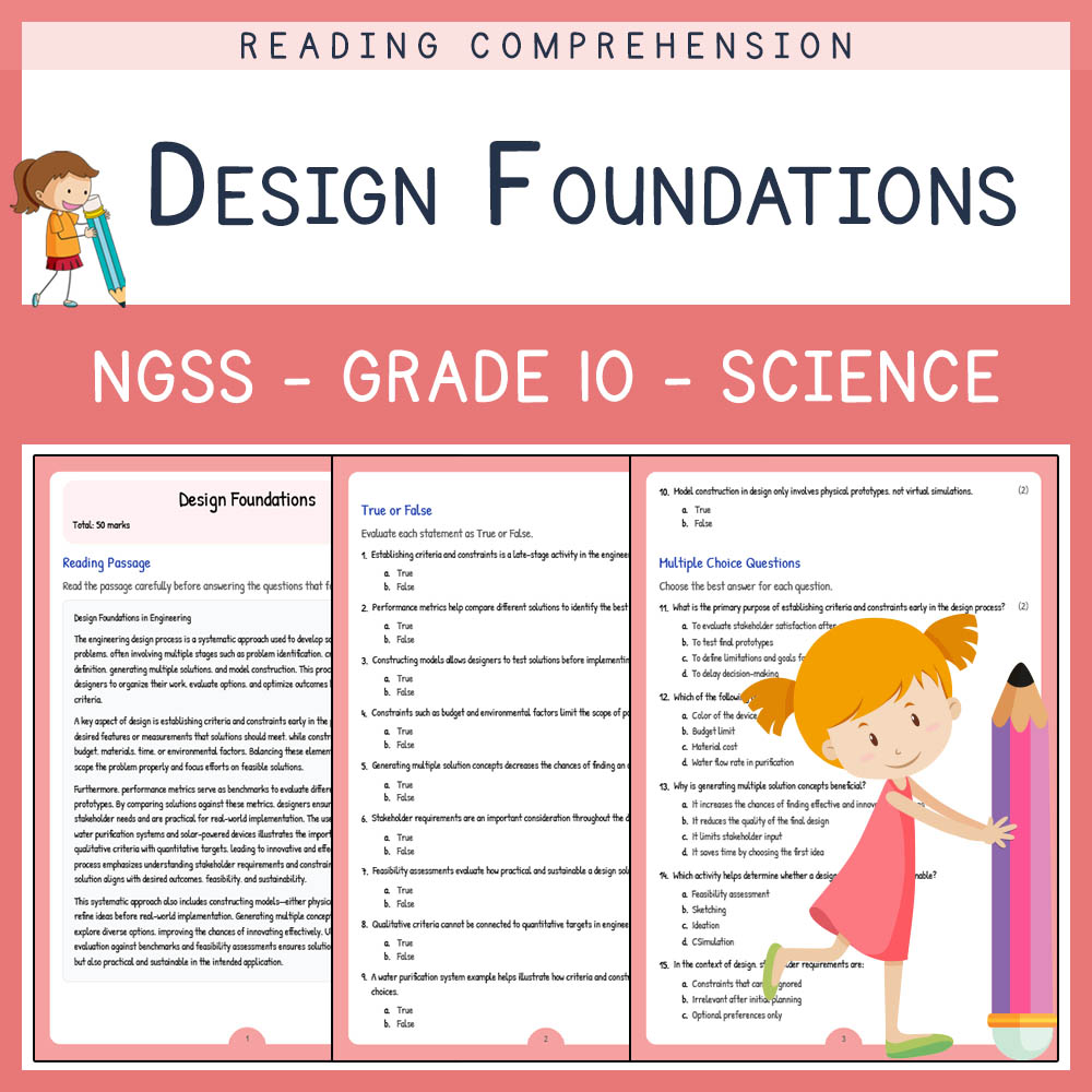 Grade 10 Science worksheet worksheet — Grade 10 Science | Design Foundations Worksheet – NGSS-Aligned PDF & Answer Key — p…
