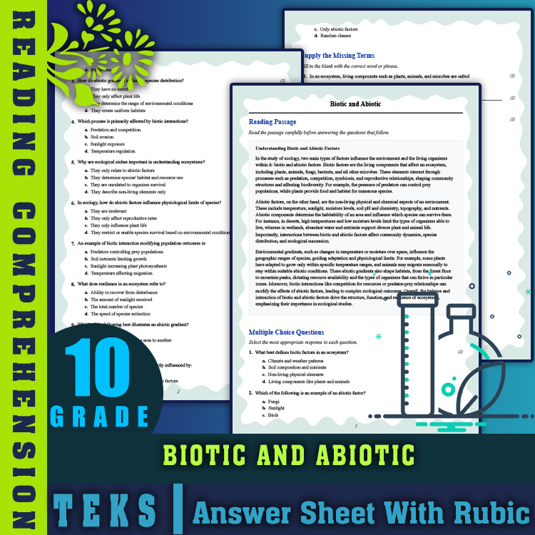 Grade 10 Science reading worksheets worksheet — 10th Grade Science | Biotic and Abiotic Factors Reading Worksheet (PDF + R…