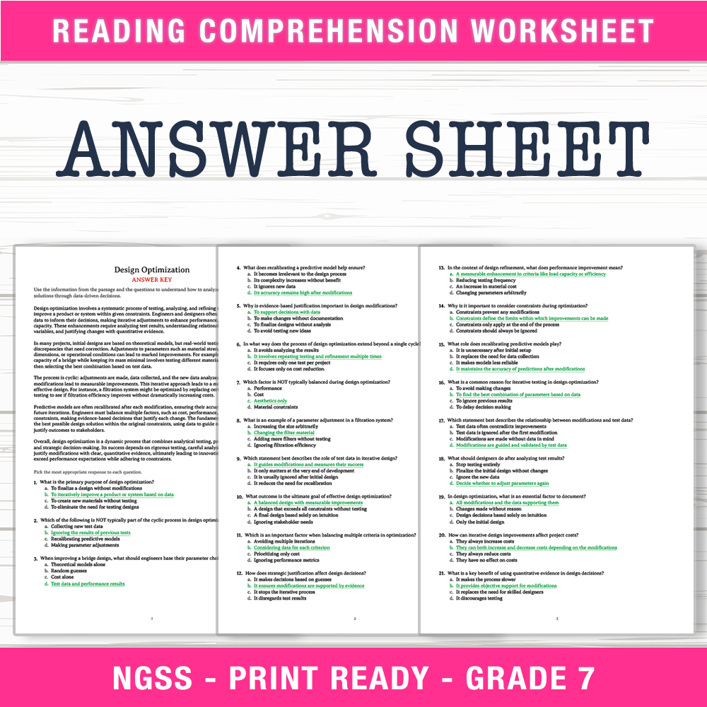 Grade 7 Science worksheet worksheet — Grade 7 Science – Design Optimization Worksheet (PDF + Answer Key) — page 2