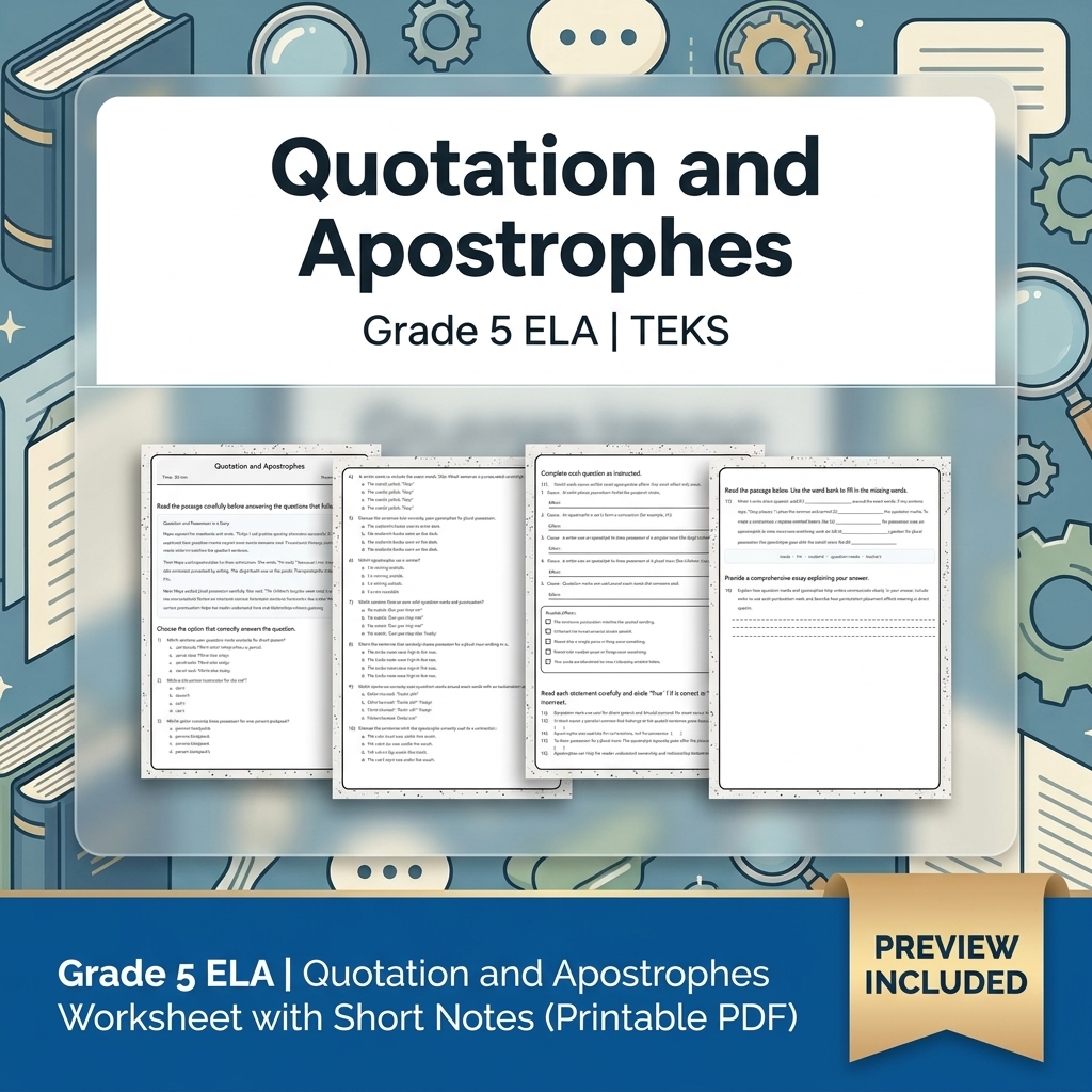Grade 5 Language Conventions ELA Lesson Bundle TEKS Grammar Worksheets — included worksheet 5