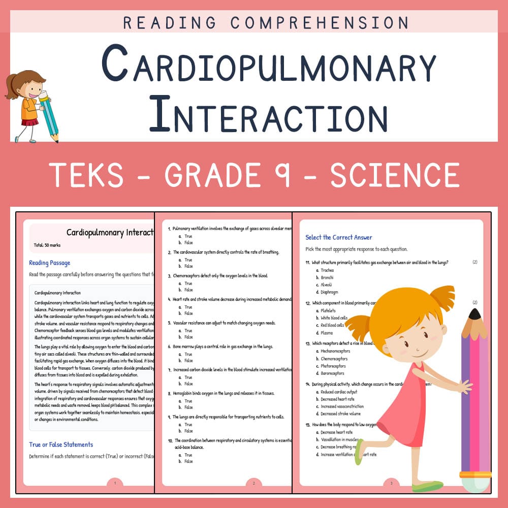 Grade 9 Science worksheet elena worksheet — Grade 9 Science | Cardiopulmonary Interaction Worksheet | TEKS Aligned — page 1