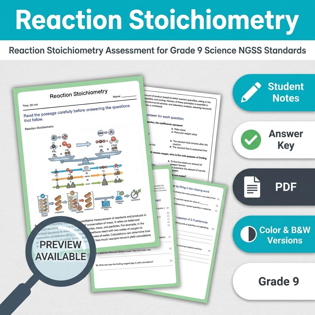 Reaction Stoichiometry Assessment for Grade 9 Science NGSS Standards