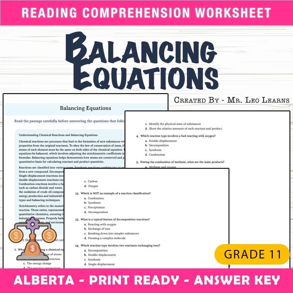 Grade 11 Science worksheet mcq paper worksheet — Grade 11 Science — Worksheet MCQ Paper for Mastering Balancing Equations…