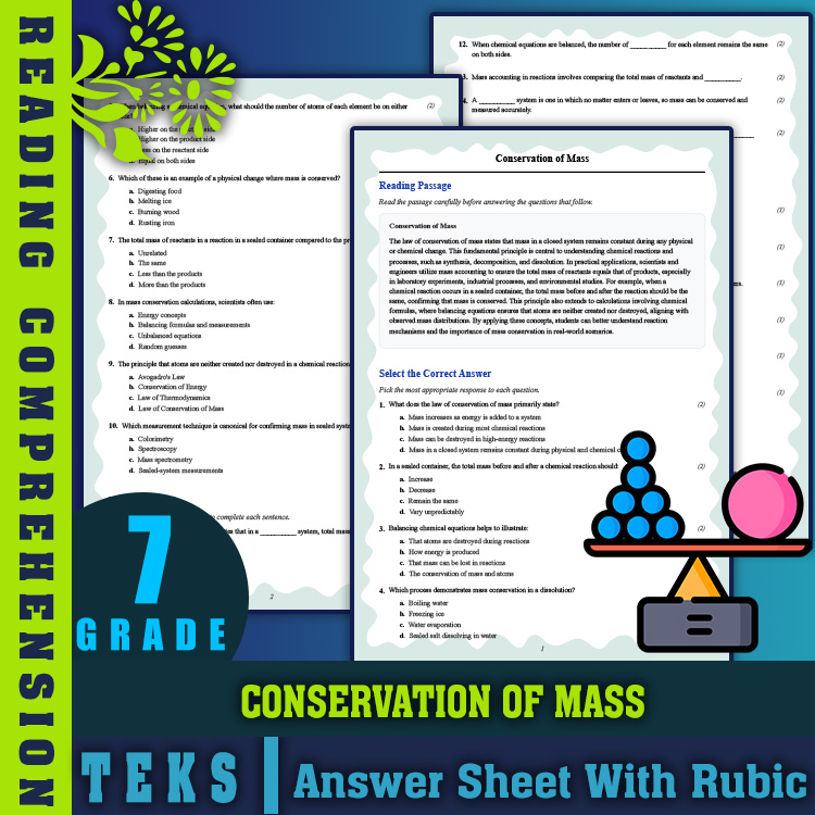 Grade 7 Science reading worksheets worksheet — 7th Grade Science | Conservation of Mass Reading Worksheet & Answer Key (PD…