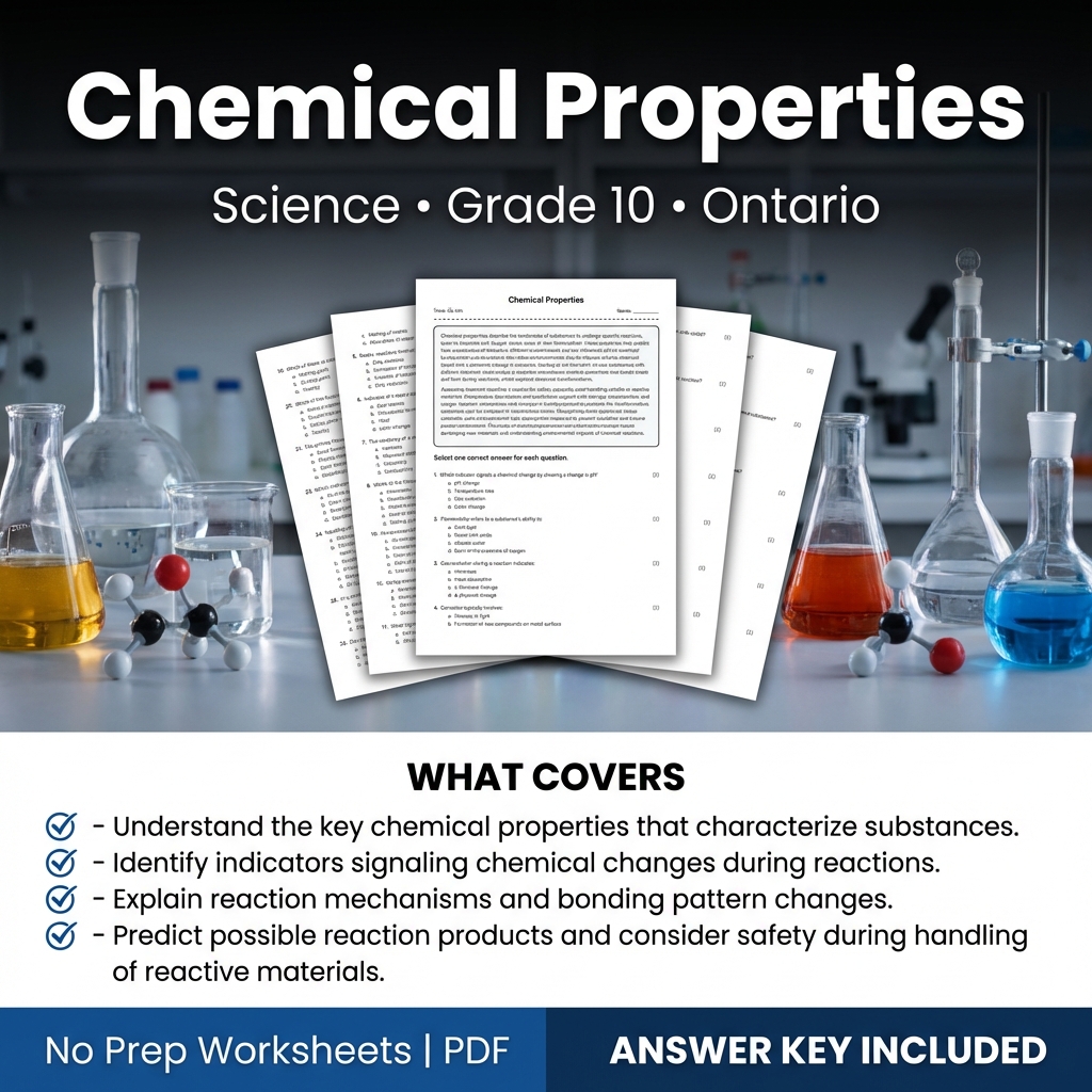 Chemical Properties Worksheet for Grade 10 Science | Ontario Standards