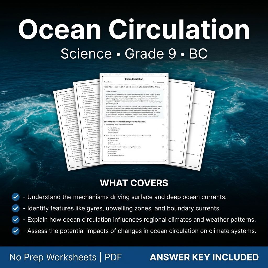 Grade 9 Science | Ocean Circulation Worksheet & Answer Key (Printable PDF)