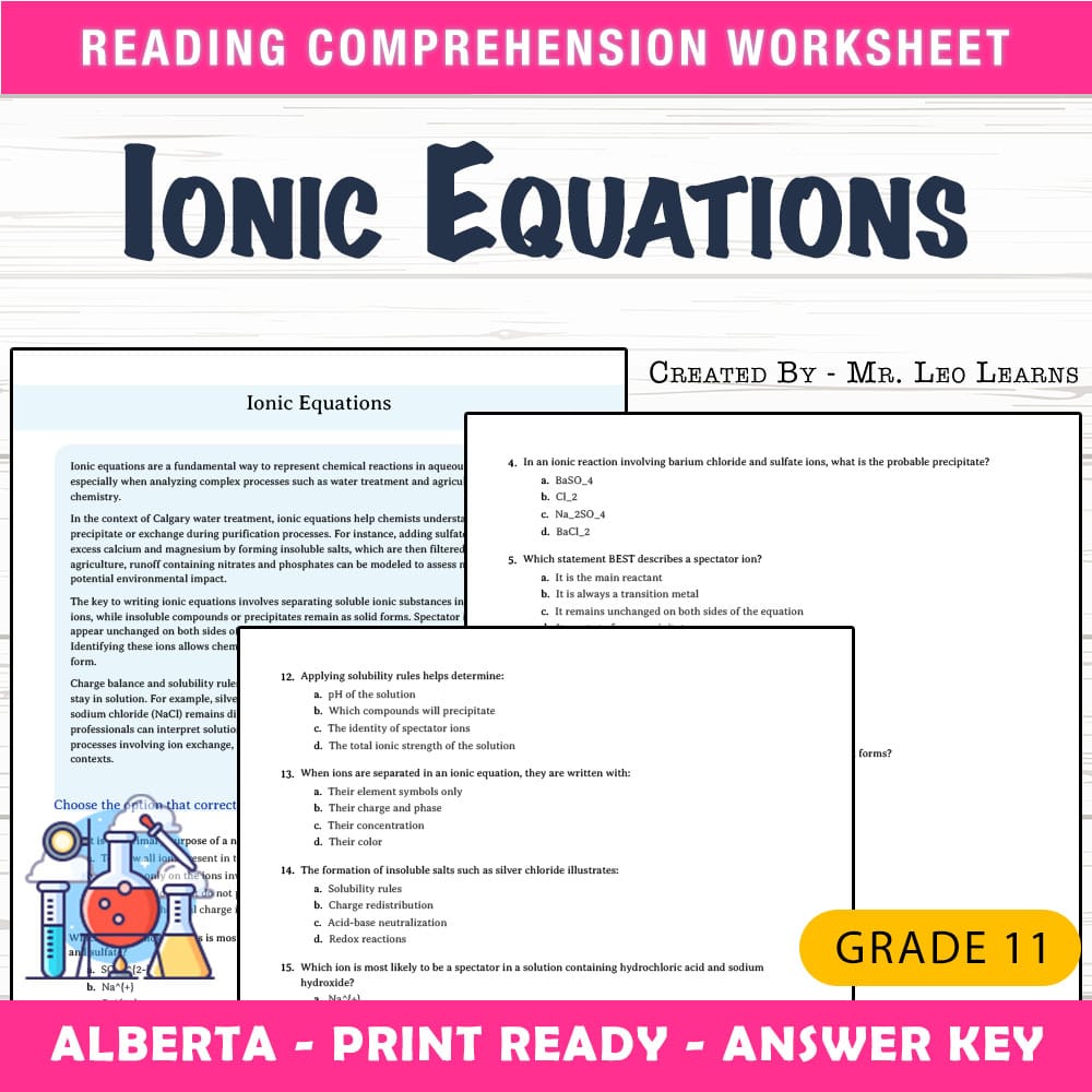 Grade 11 Science worksheet mcq paper worksheet — Grade 11 Science — Ionic Equations Worksheet MCQ Paper for Mastery — page 1