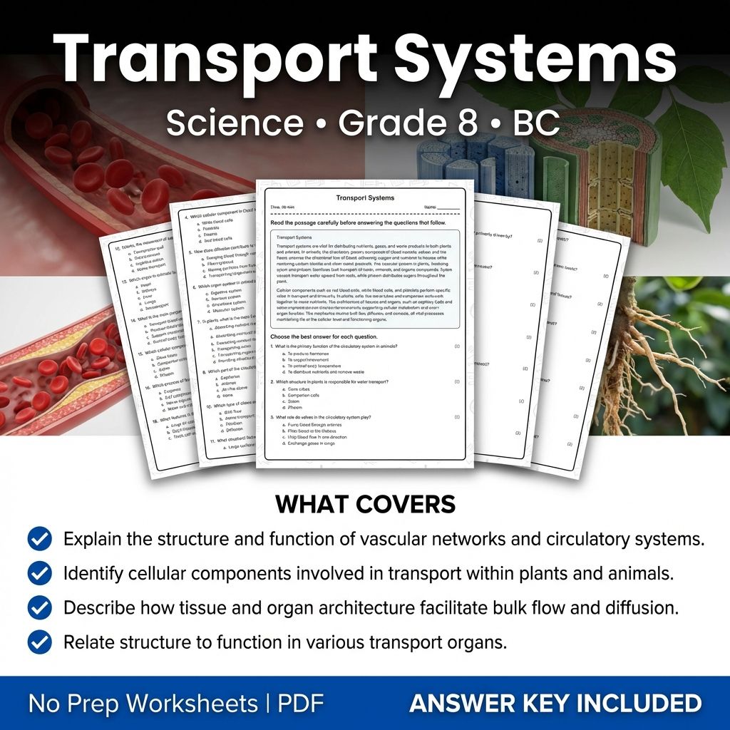 Grade 8 Science | Transport Systems Worksheet with Answer Key (Printable PDF)