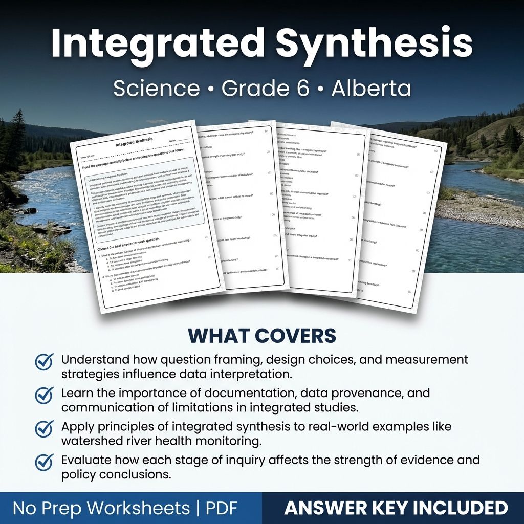 Grade 6 Science Worksheet on Integrated Synthesis | Alberta Standards