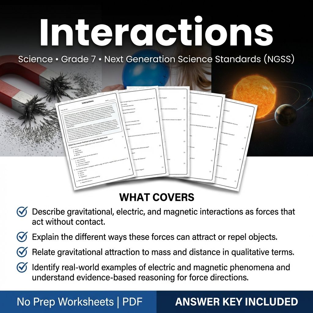 7th Grade Science | Interactions Worksheet with Answer Key (Printable PDF)