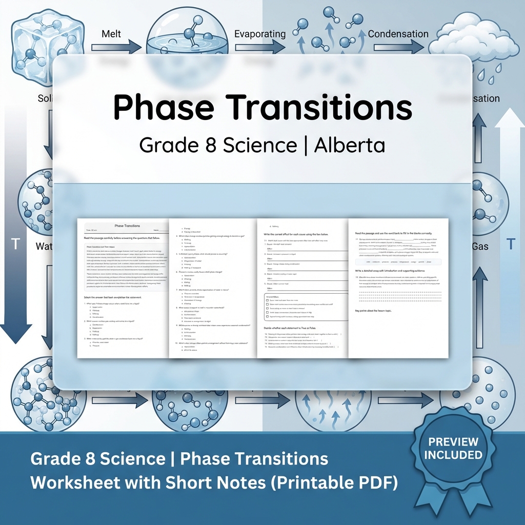 Grade 8 Science Unit | Matter & Chemical Change Worksheets Pack  — included worksheet 12