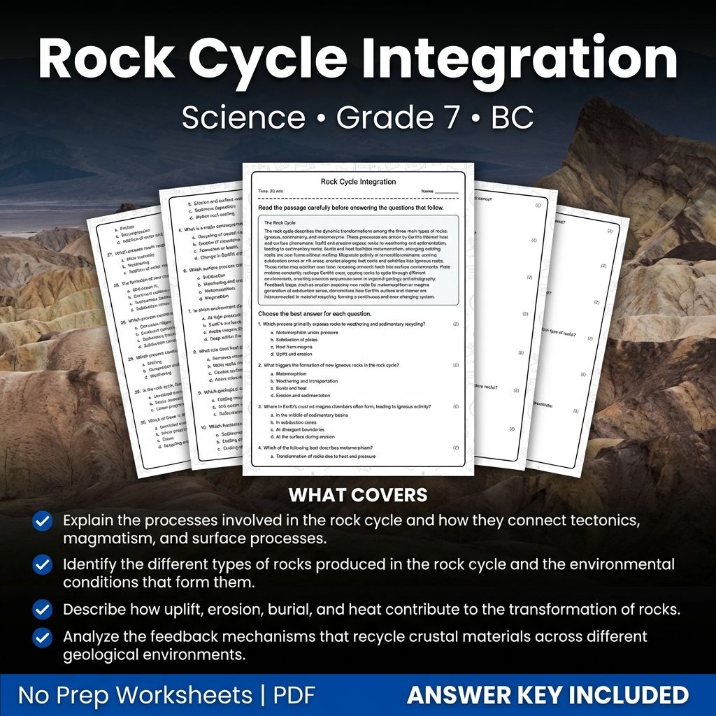 7th Grade Science | Rock Cycle Integration Worksheet & Answer Key (PDF)