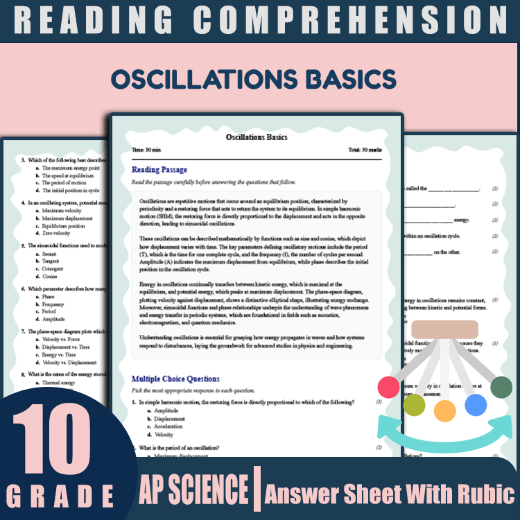 Grade 10 Science reading worksheets worksheet — 10th Grade Science | Oscillations Basics Reading Worksheet (PDF + Answer K…