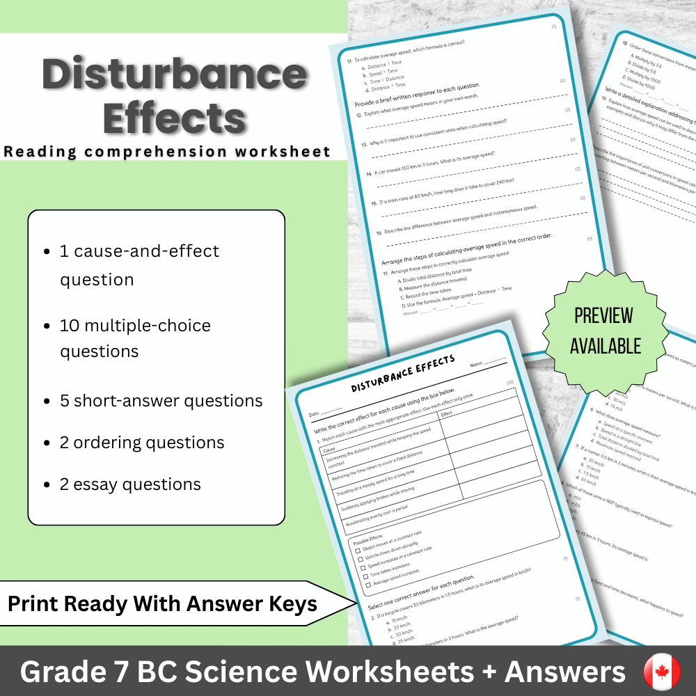 Grade 7 Science | Disturbance Effects Worksheet (Answer Key) – BC Standards