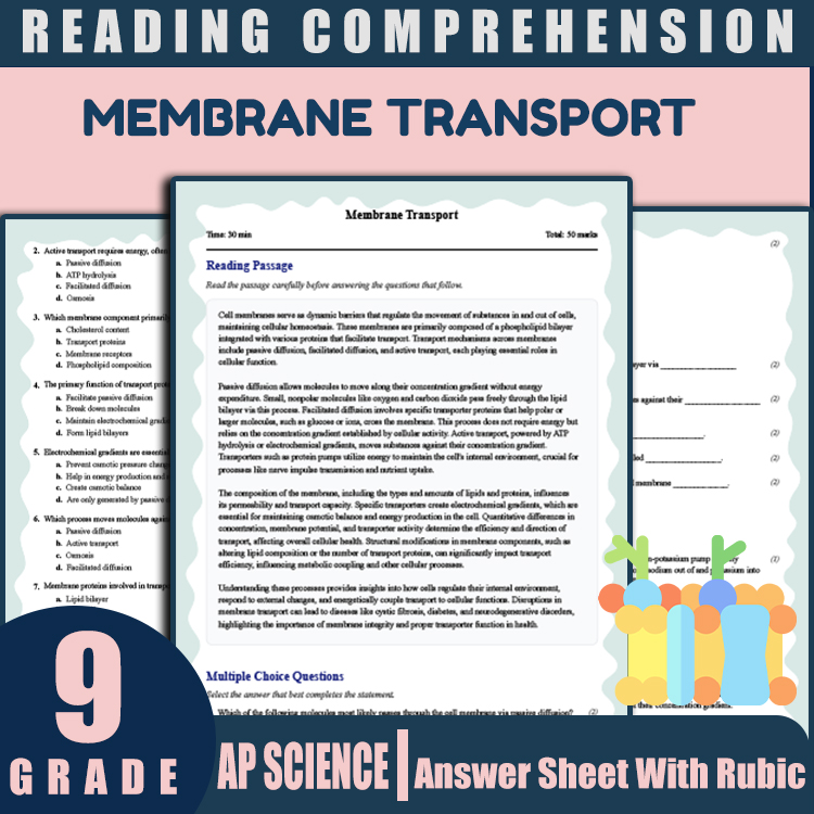 Grade 9 Science reading worksheets worksheet — 9th Grade Science | Membrane Transport Reading Worksheet & Answer Key PDF —…