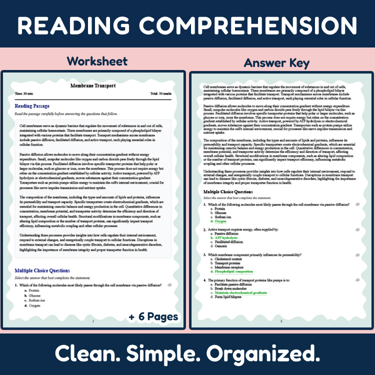 Grade 9 Science reading worksheets worksheet — 9th Grade Science | Membrane Transport Reading Worksheet & Answer Key PDF —…