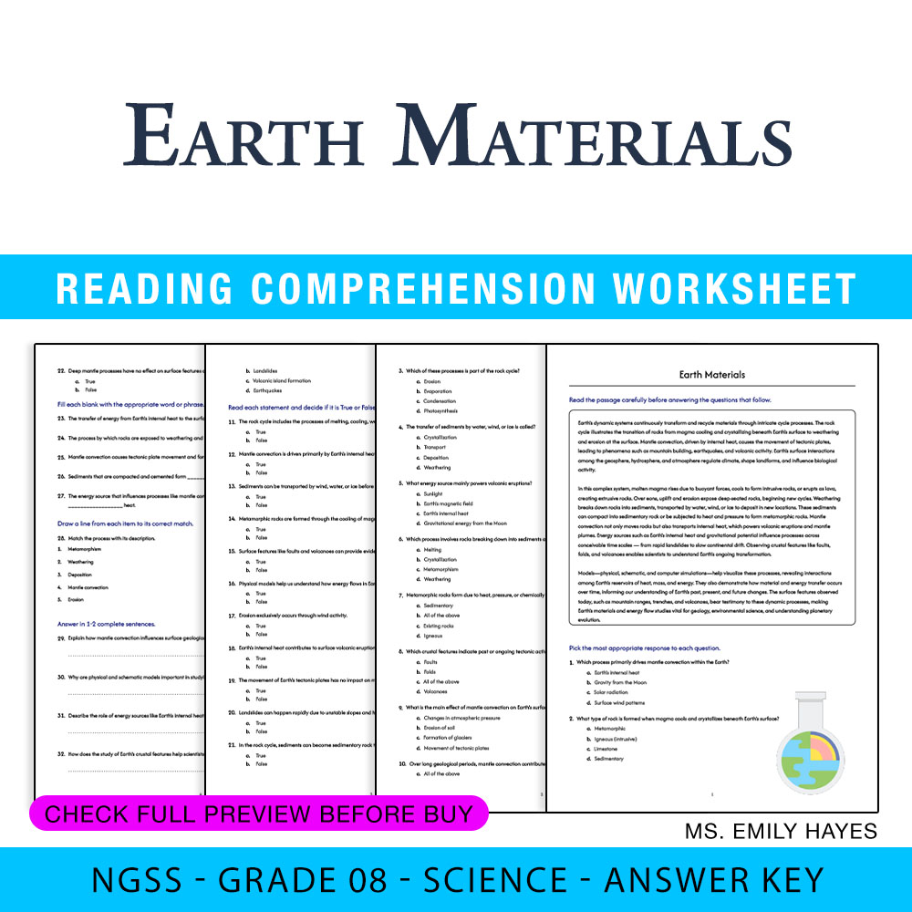 Grade 8 Science worksheet worksheet — Grade 8 Science | Earth Materials Worksheet (PDF + Answer Key) — page 1