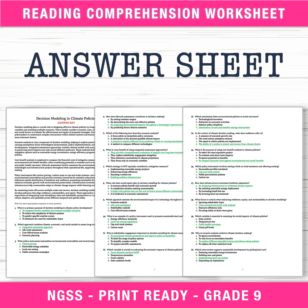 Grade 9 Science worksheet worksheet — Grade 9 Science | Decision Modeling in Climate Policies Worksheet (PDF) — page 2