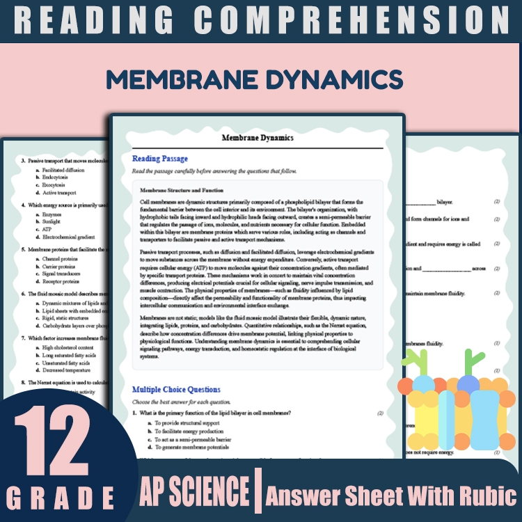 Grade 12 Science reading worksheets worksheet — 12th Grade Science | Membrane Dynamics Reading Worksheet (PDF + Answer Key…