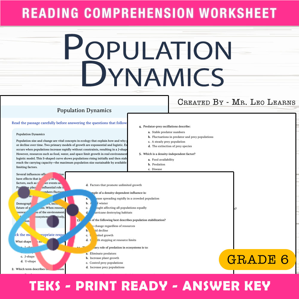 Grade 6 Science worksheet worksheet — Grade 6 Science – Population Dynamics Worksheet for Mastery — page 1