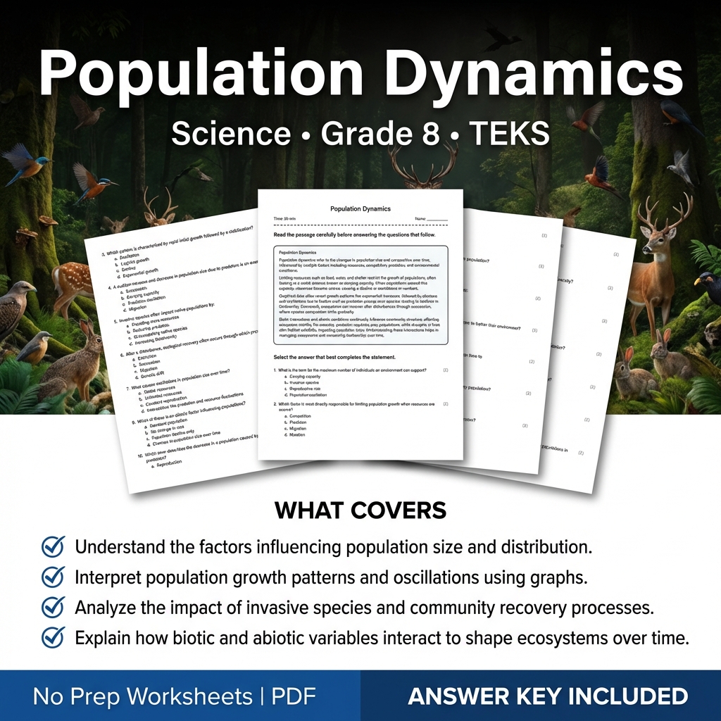 Population Dynamics Grade 8 Science Worksheet | TEKS-Aligned Practice