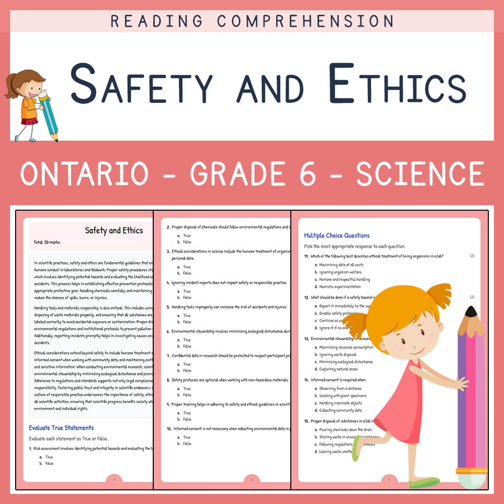 Grade 6 Science worksheet worksheet — Grade 6 Science | Safety and Ethics Worksheet (PDF + Answer Key) — page 1