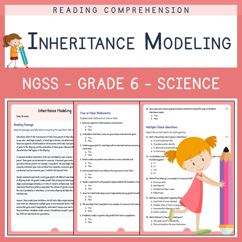Grade 6 Science worksheet worksheet — Grade 6 Science | Inheritance Modeling Worksheet & Answer Key | NGSS-Aligned — page 1