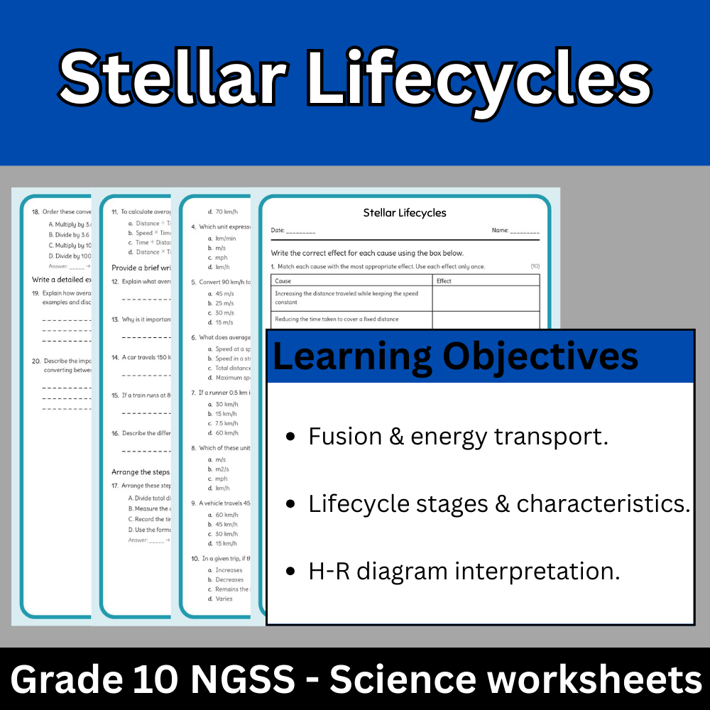 Grade 10 Science | Stellar Lifecycles Worksheet (PDF) – NGSS Standards