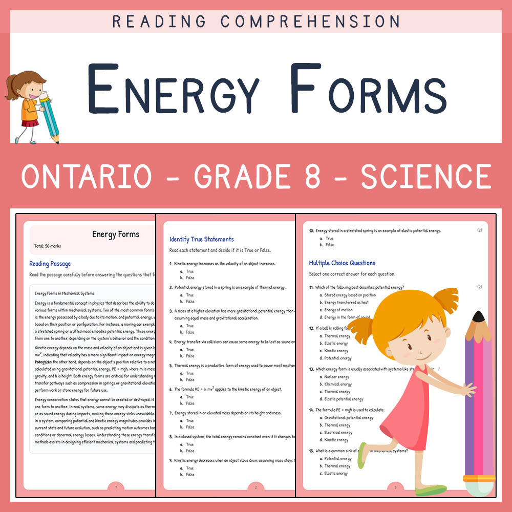Grade 8 Science worksheet elena worksheet — Grade 8 Science | Energy Forms Worksheet Elena | Ontario Standards — page 1
