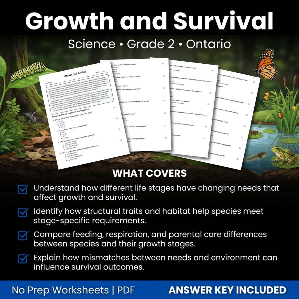 Growth and Survival Grade 2 Science Worksheet | Ontario Standard