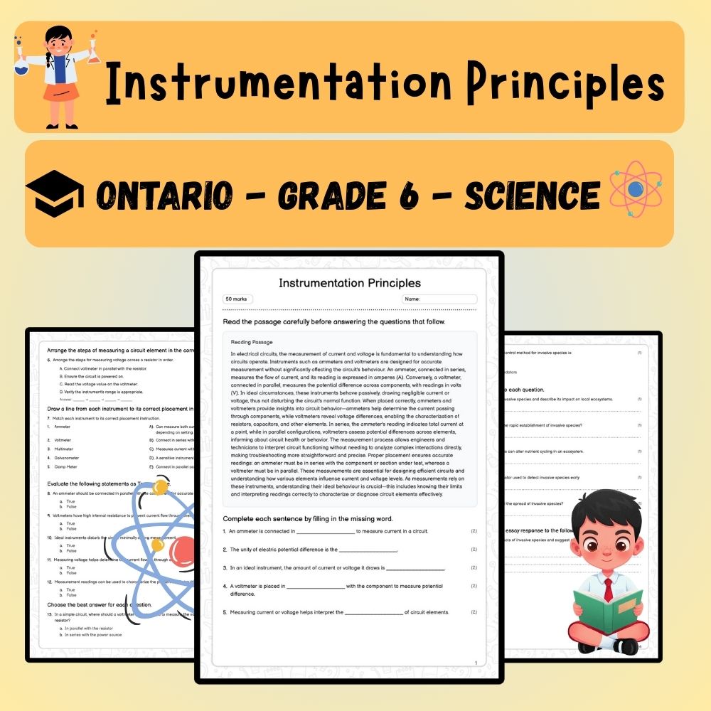 Grade 6 Science worksheet worksheet — 6th Grade Science | Instrumentation Principles Worksheet (PDF) — page 1