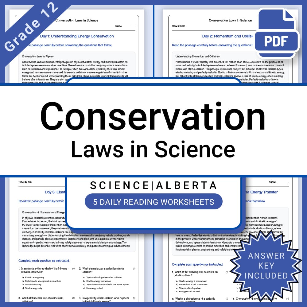 Grade 12 Science daily reading worksheet worksheet — Grade 12 Science – Conservation Laws Daily Reading Worksheet with Ans…