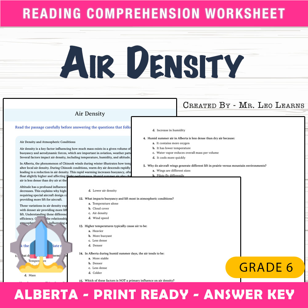 Grade 6 Science worksheet mcq paper worksheet — Grade 6 Science — Air Density Worksheet MCQ Paper for Mastery — page 1
