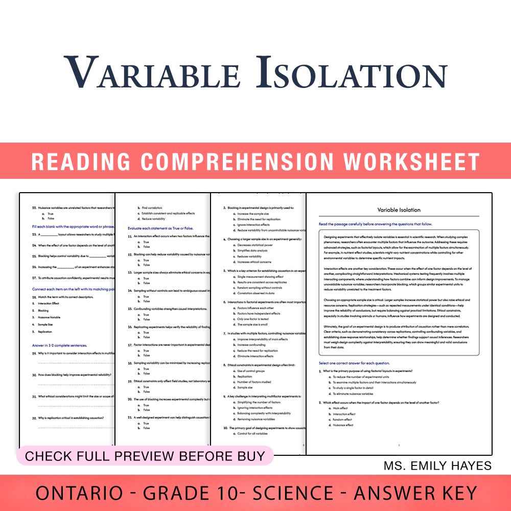 Grade 10 Science worksheet worksheet — 10th Grade Science | Variable Isolation Worksheet (PDF + Answer Key) — page 1