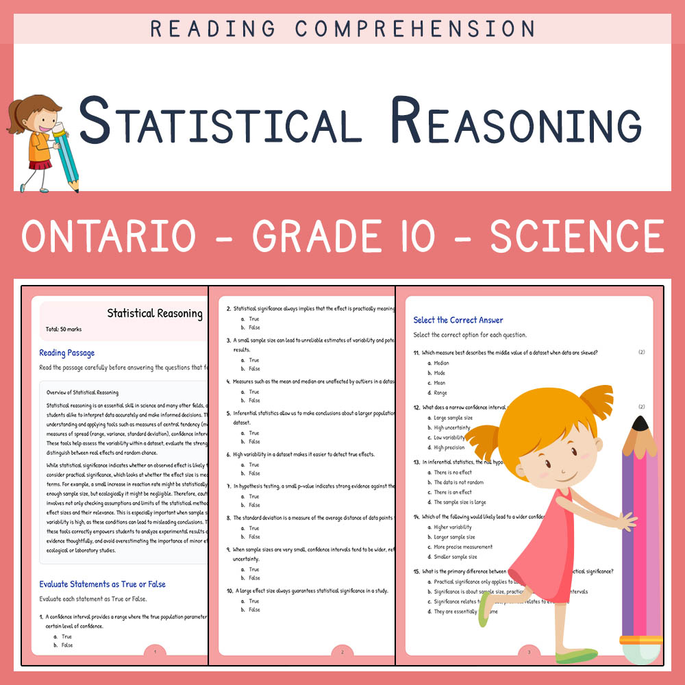 Grade 10 Science worksheet elena worksheet — Grade 10 Science | Statistical Reasoning Worksheet | Ontario Standard — page 1
