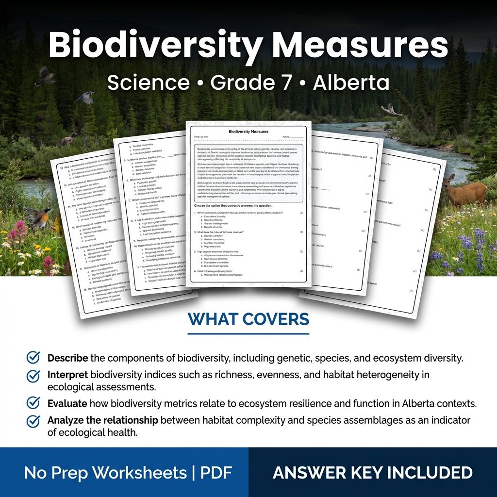 Grade 7 Science Worksheet on Biodiversity Measures for Classroom Practice