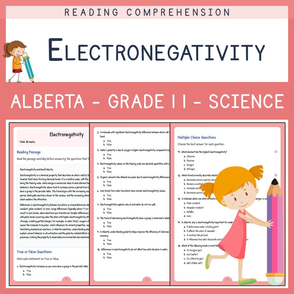 Grade 11 Science worksheet elena worksheet — Grade 11 Science | Electronegativity Worksheet | Alberta Standards — page 1