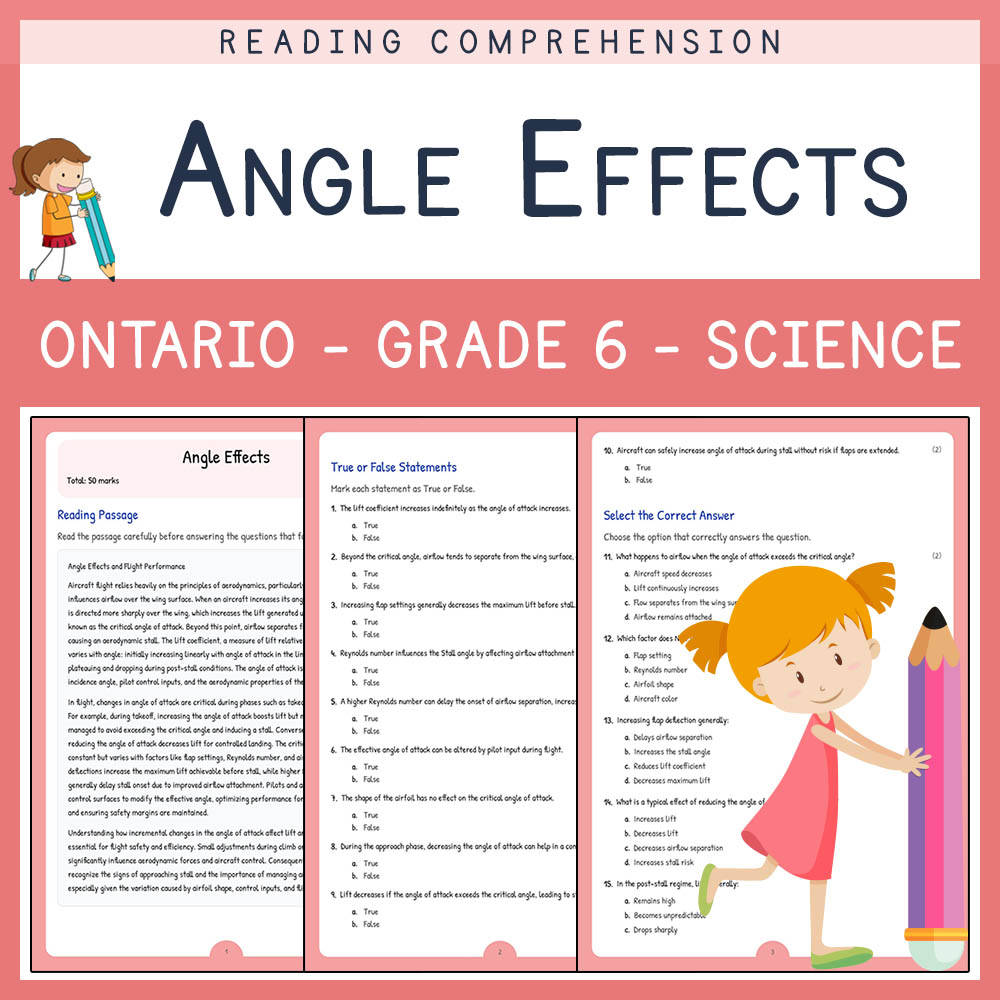 Grade 6 Science worksheet worksheet — Grade 6 Science | Angle Effects Worksheet & Answer Key – Aerodynamics Concept — page 1